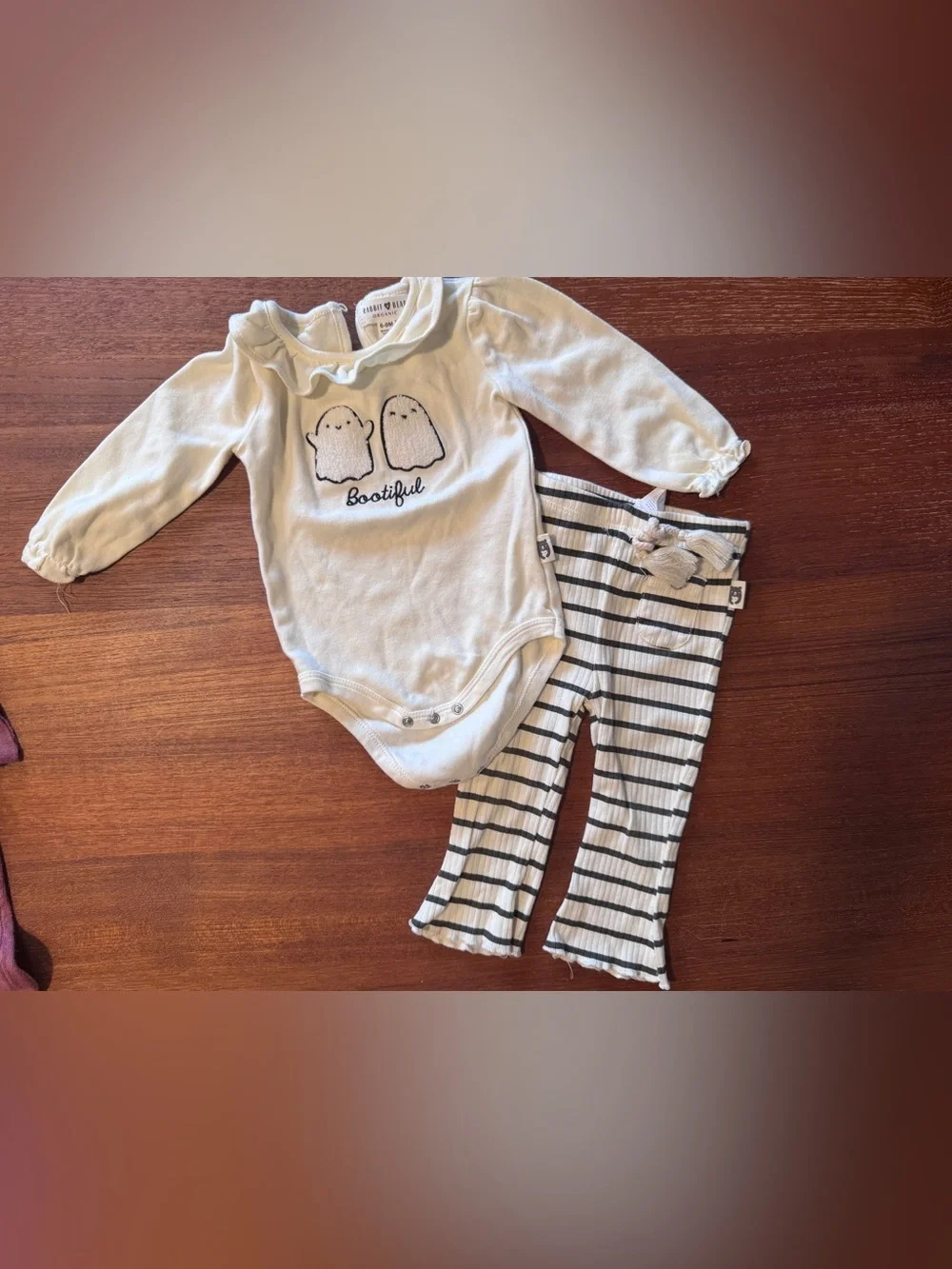 Baby Organic Cotton White Ghost Bodysuit & Striped Pants Set